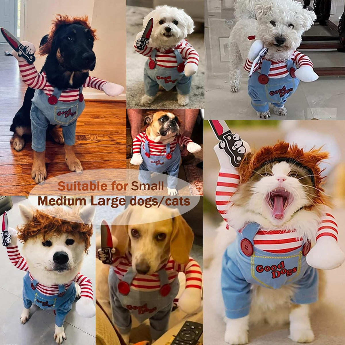 Deadly Doll Pet Costume, Funny Dog Cosplay Halloween Costume, Cute Clothes for Small to Large Dogs & Cats, Puppy