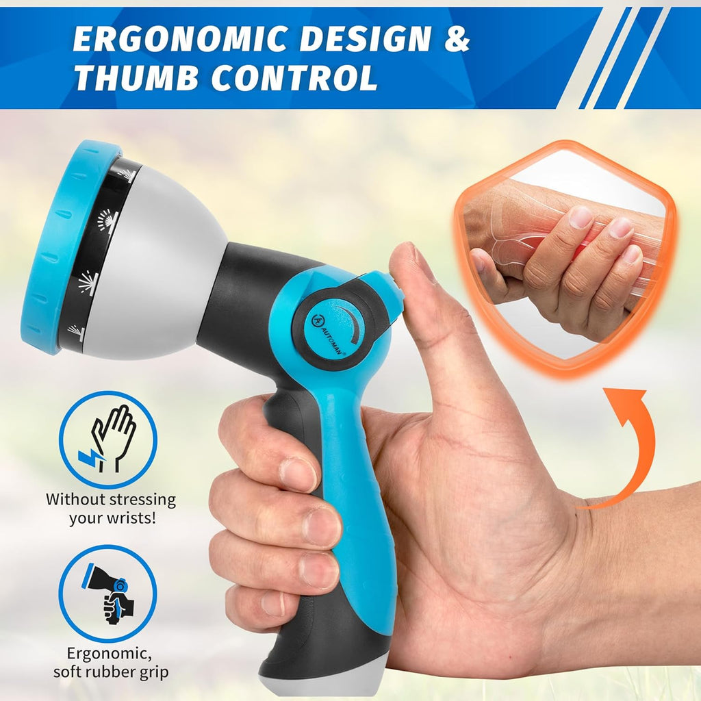 Garden Hose Nozzle - 10 Adjustable Spray Patterns, Thumb Flow Control Hose Sprayer, Water Hose Spray Nozzle for