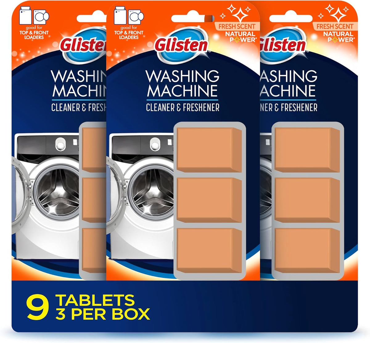Washing Machine Cleaner & Freshener, Fresh Scent, 9 Tablets