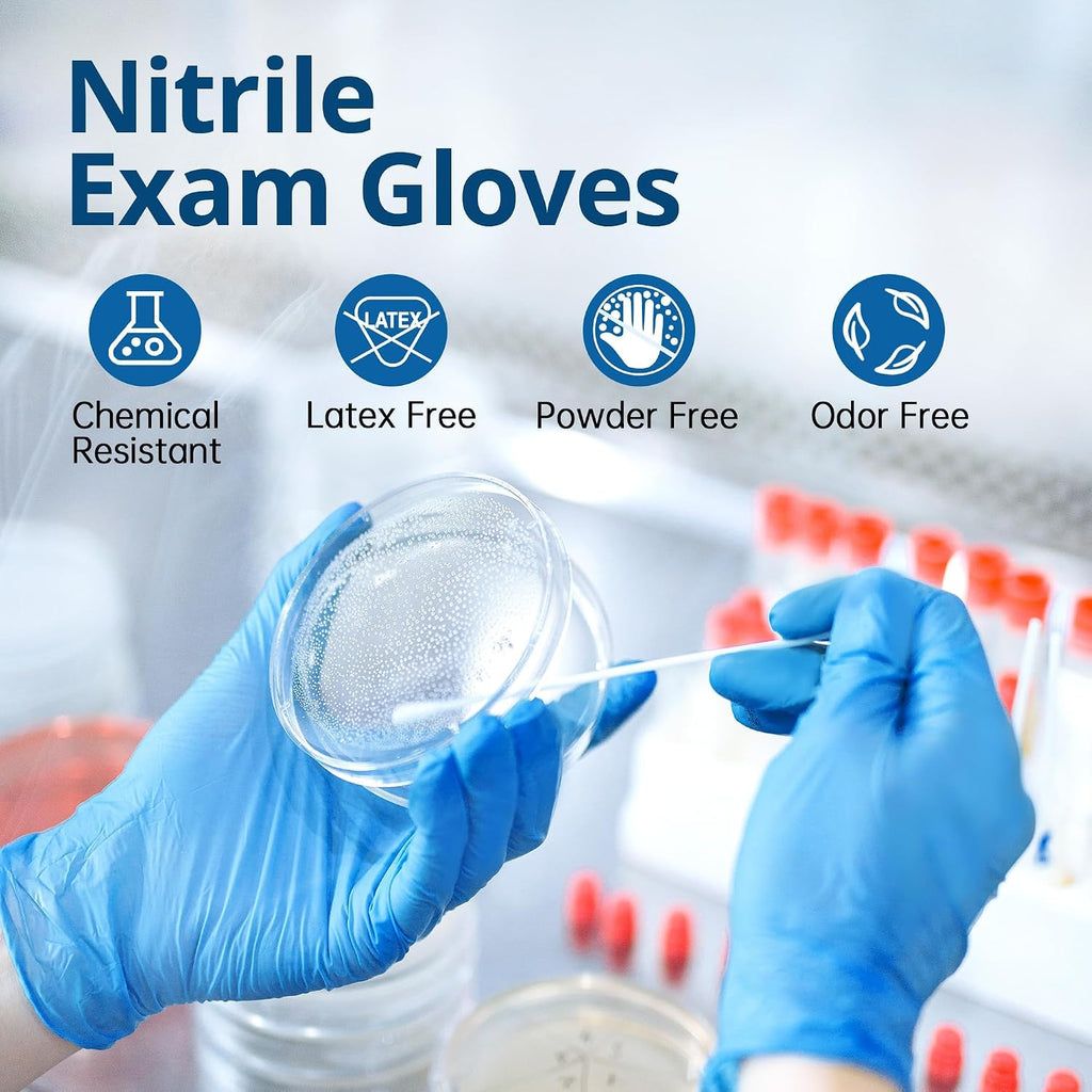 Disposable Nitrile Exam Gloves, Blue, Latex Free, Medical Gloves for Cleaning, Food-Safe, Powder Free, Non-Sterile