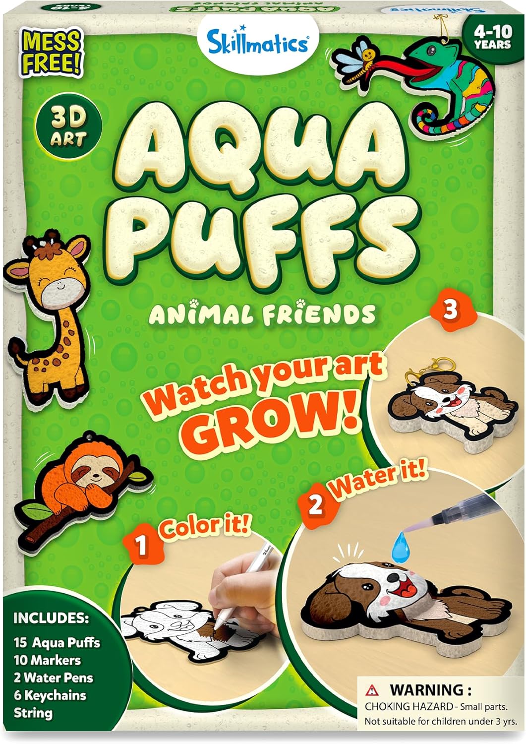 Aqua Puffs Animals, Art & Craft, Paint by Number, Gift for Kids | DIY Puffy Keychains, Screen-Free, Mess-Free