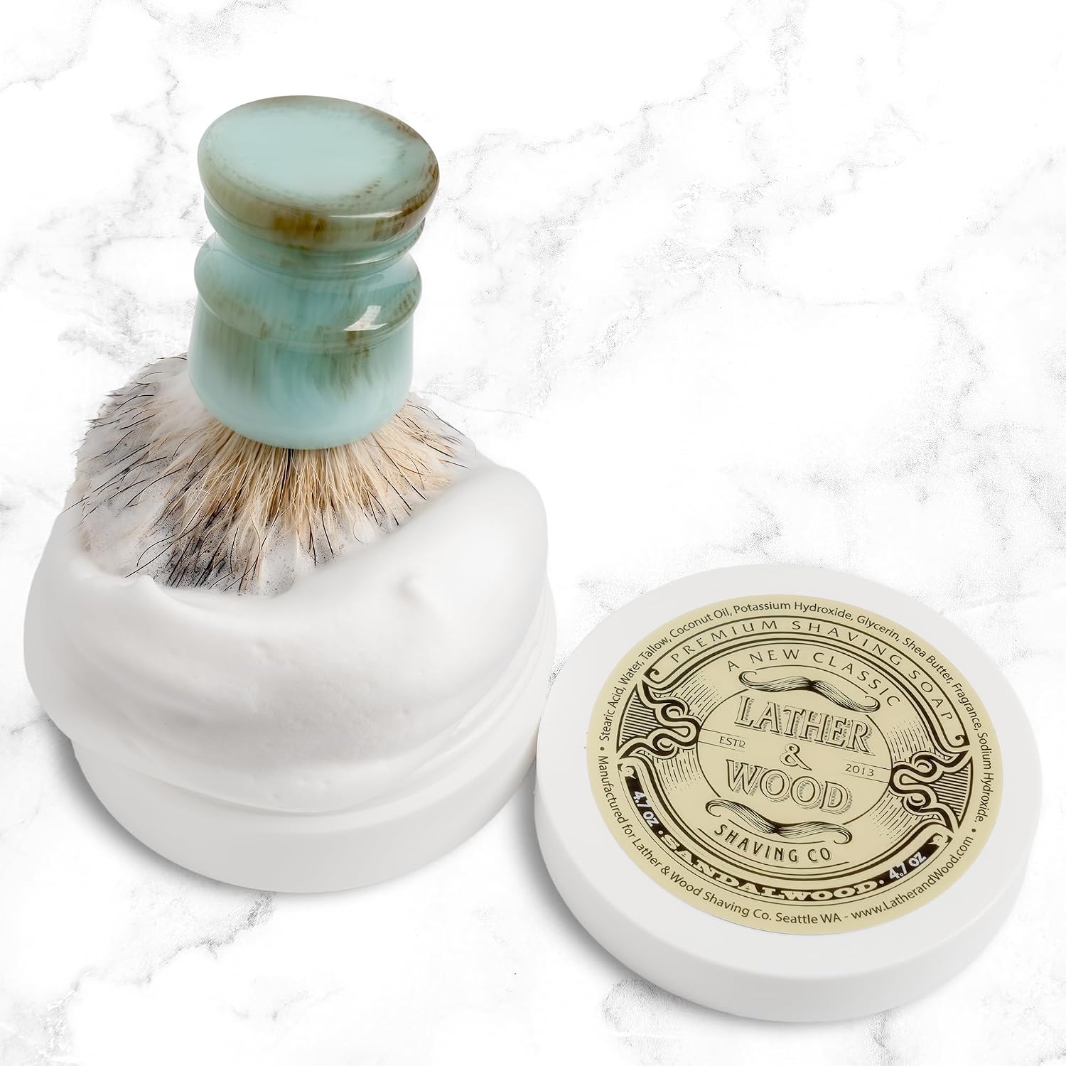 Lather & Wood Shaving Soap - Sandalwood - Simply The Best Luxury Shaving Cream - Tallow - Dense Lather with Fantastic
