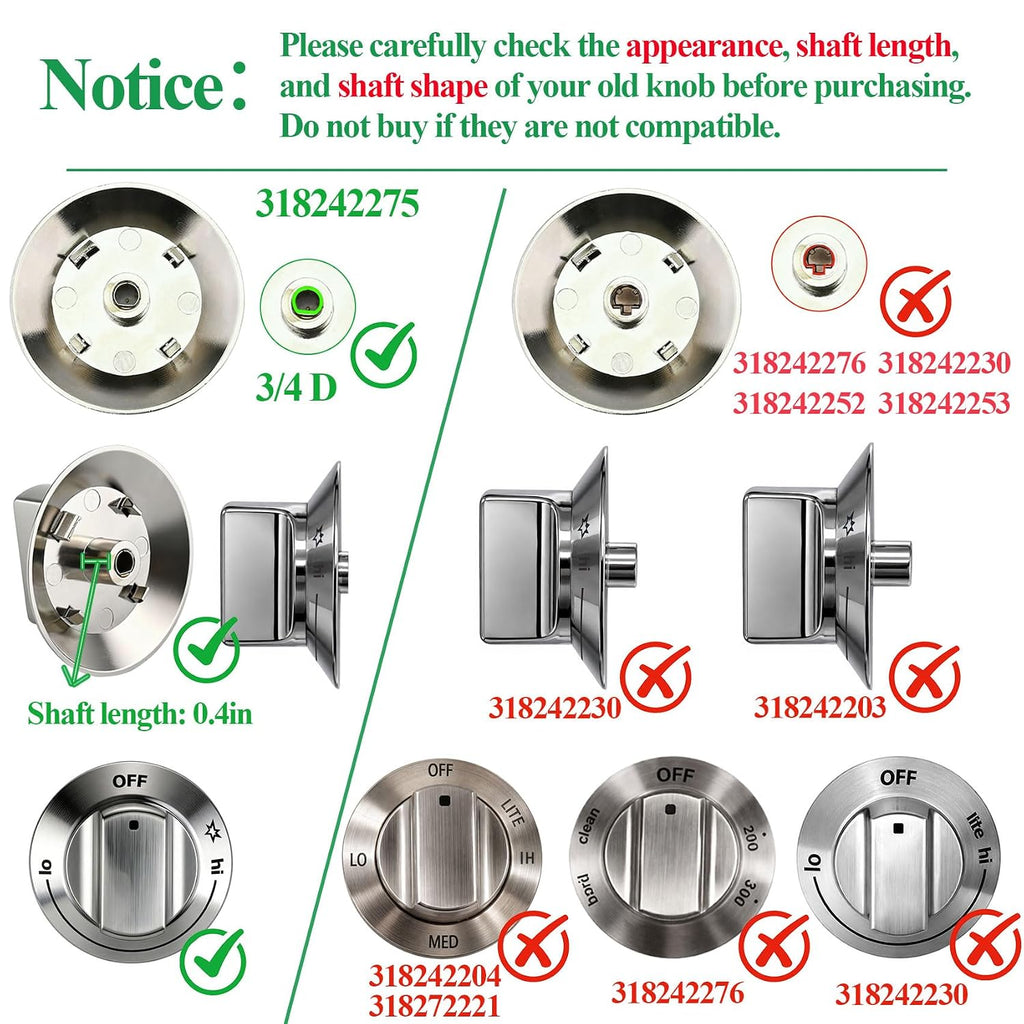 2Pcs 318242275 Burner Knob Compatible with Electrolux Range/Cooktop