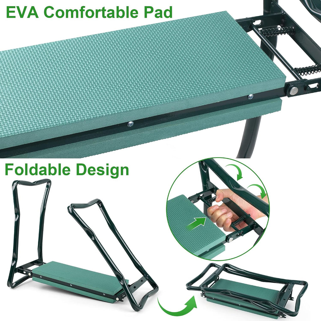 Foldable Garden Kneeler and Seat Heavy Duty Gardening Stool Kneeling Bench with Large Tool Pouch and Wider EVA Foam
