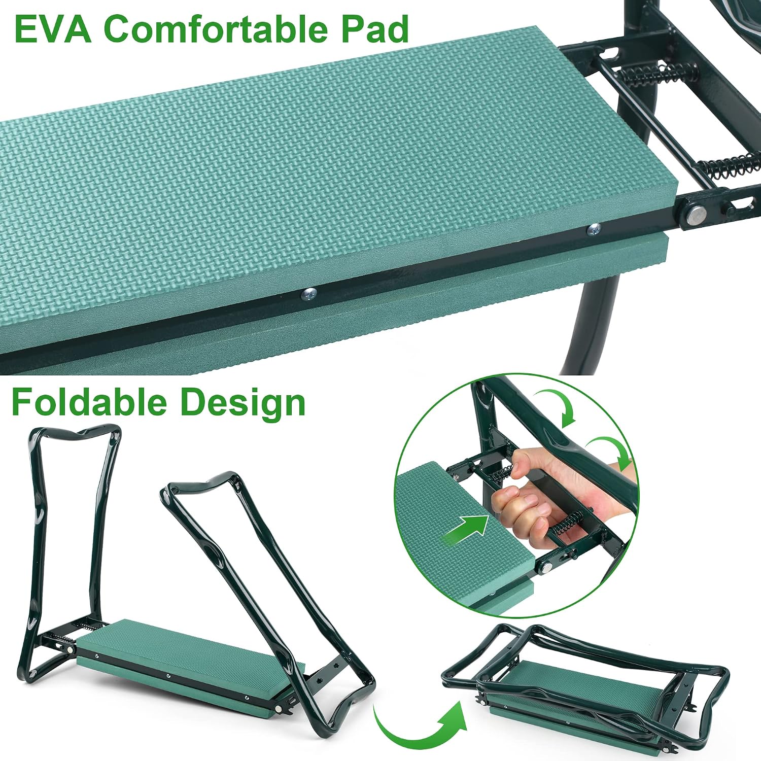 Foldable Garden Kneeler and Seat Heavy Duty Gardening Stool Kneeling Bench with Large Tool Pouch and Wider EVA Foam