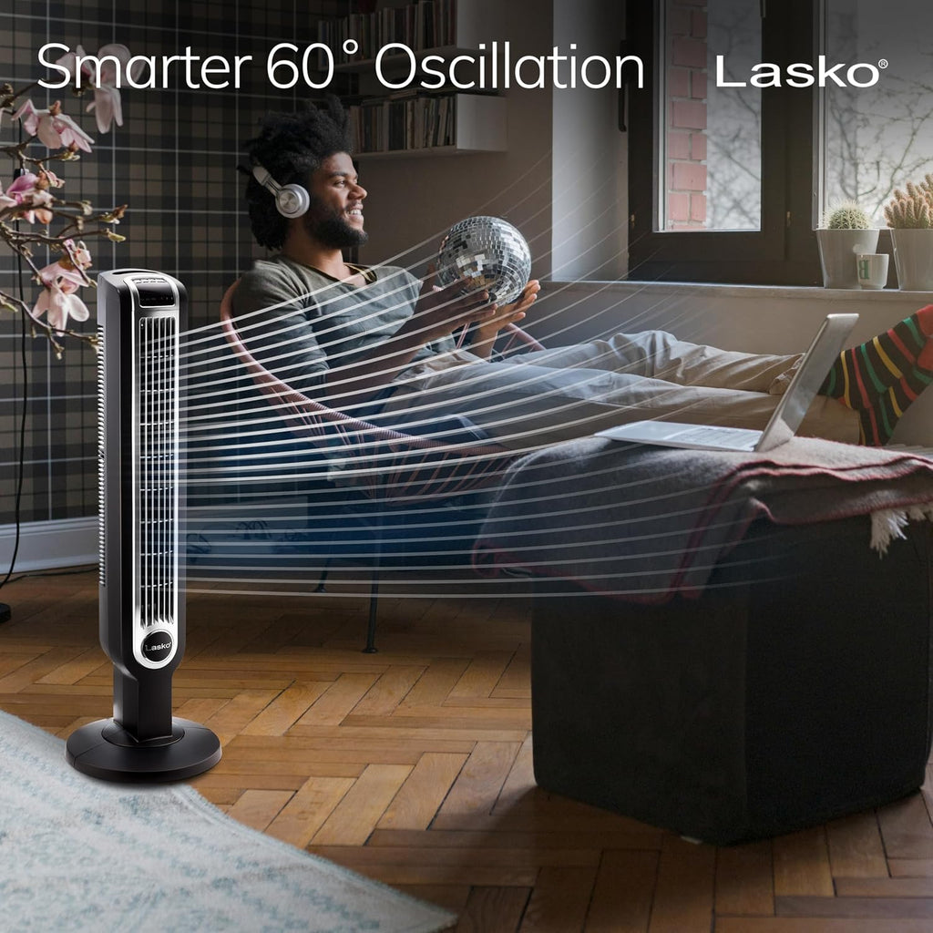 Oscillating Tower Fan with Remote Control and Timer - Quiet Standing Fan for Bedroom, Office, and Home - 3 Speeds