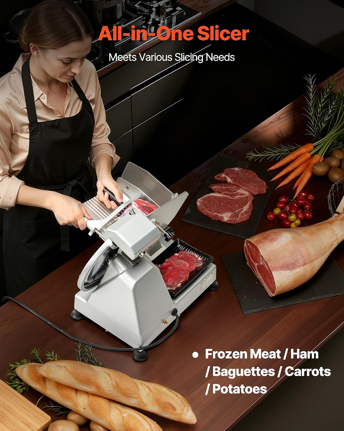 Commercial Meat Slicer, 320W Electric Deli Slicer Machine with 10 inch SUS420 Blade, 0-0.4 inch Adjustable Thickness