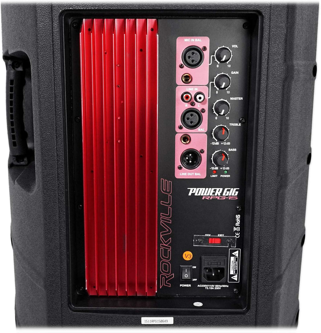 RPG15 1000W Peak/250W RMS Powered 15" 2-Way DJ PA Speaker, Class-AB Amp, XLR/RCA/1/4" Inputs, Flyable/Floor Monitor