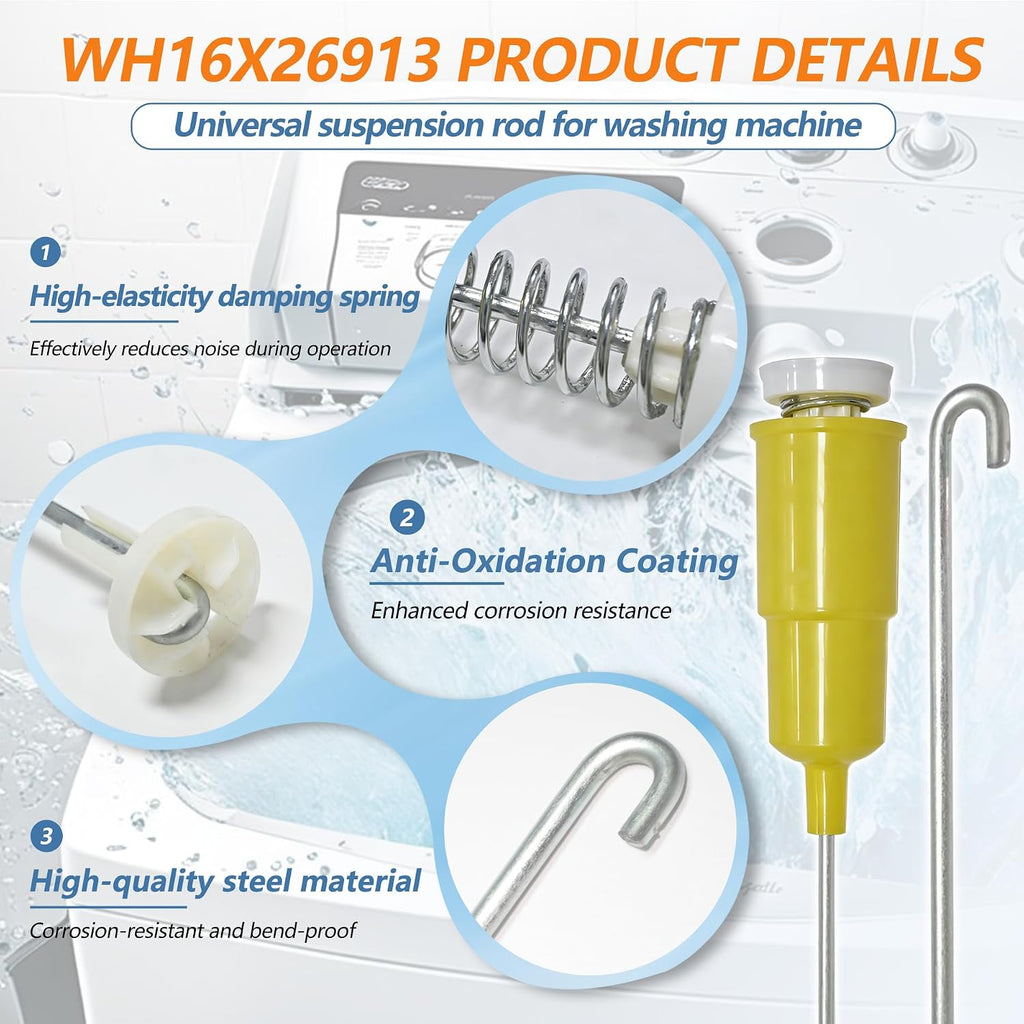 WH16X26912 WH16X26913 Suspension Rod, Washing Machine Suspension Rod (4PCS), for GE GTW750CPL1DG GTW750CSL1WS GTW755CPM0DG GTW755CPM1DG GTW755CSM0WS GTW755CSM1WS GTW750CSL0DG