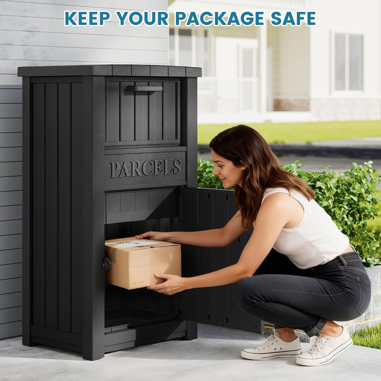 Package Delivery Box for Outside, Large Lockable & Weatherproof Anti-Theft Large Parcel Drop Box for Porch, Curbside