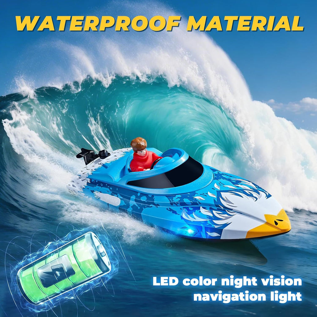RC Boat, Remote Control Boat for Kids, 25 KPH Fast RC Speed Boat with LED Lights for Pools & Lake, 2.4GHz Racing