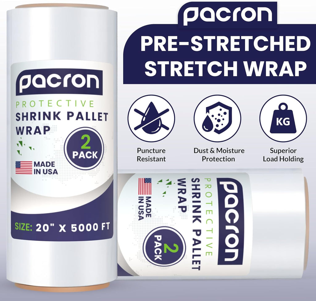 Stretch Film Machine Wrap – 20" x 5000FT, 80 Gauge – Industrial Heavy-Duty Clear Shrink Wrap for Pallets, Packing