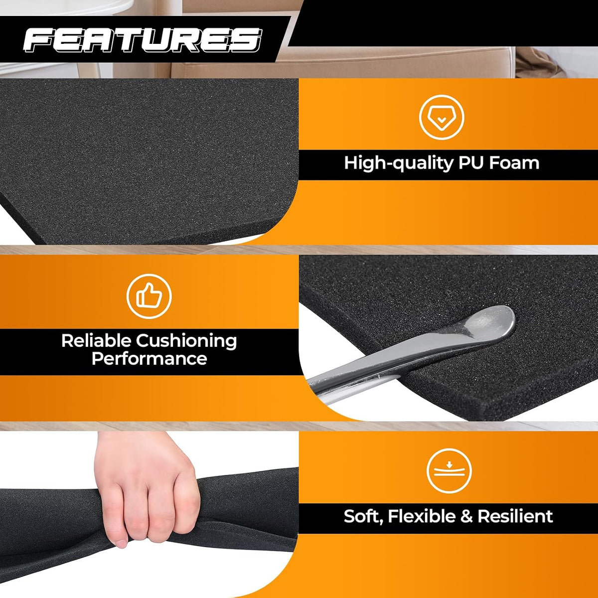 Black Polyurethane Foam Sheets, 4 PCS, 15.7 x 11.8 x 0.4 inch