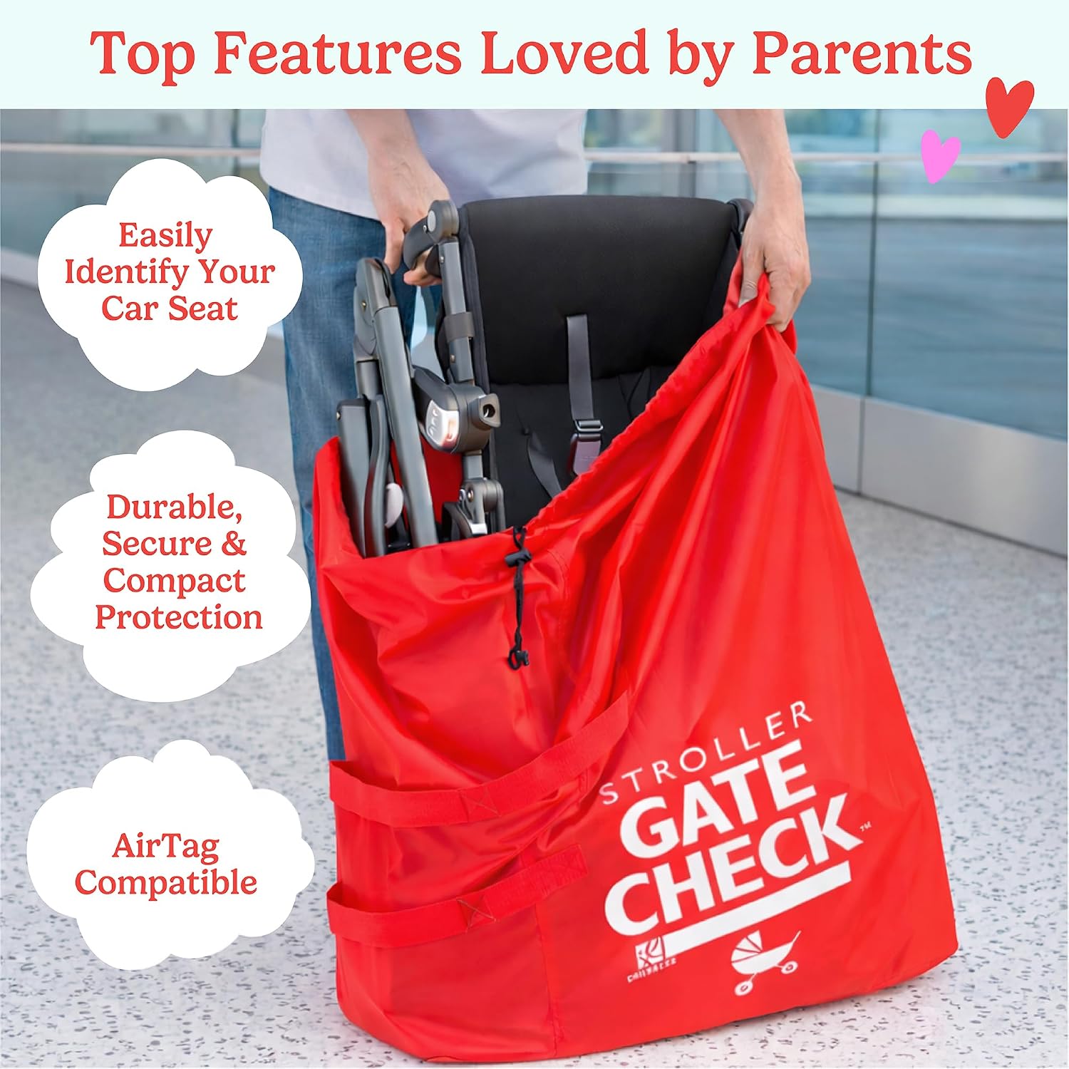 Gate Check Bag for Single & Some Double Strollers - Travel Bag for Airplane, Fits Most Standard Baby Strollers