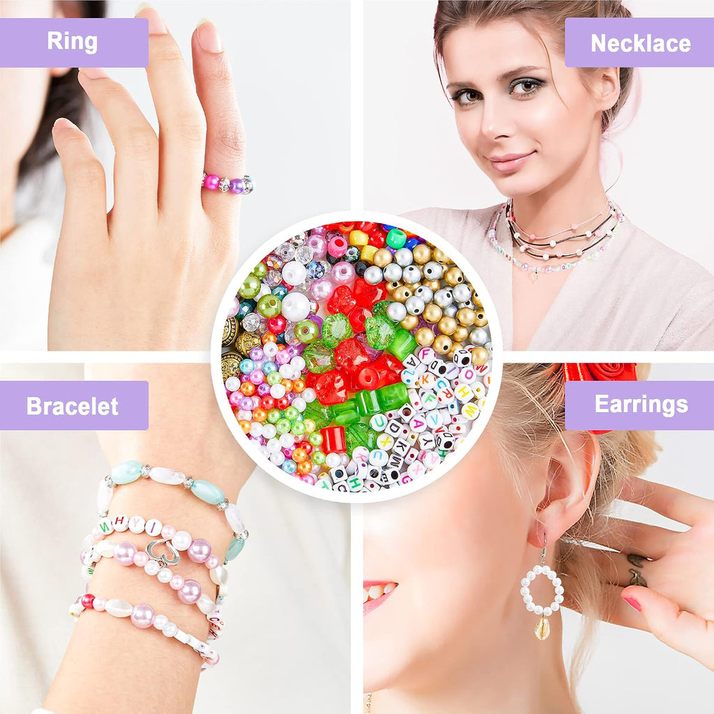 Jewelry Making Kit, 1960 pcs, Supplies Includes Beads, Instructions, Findings, Wire for Bracelet, Necklace, Earrings