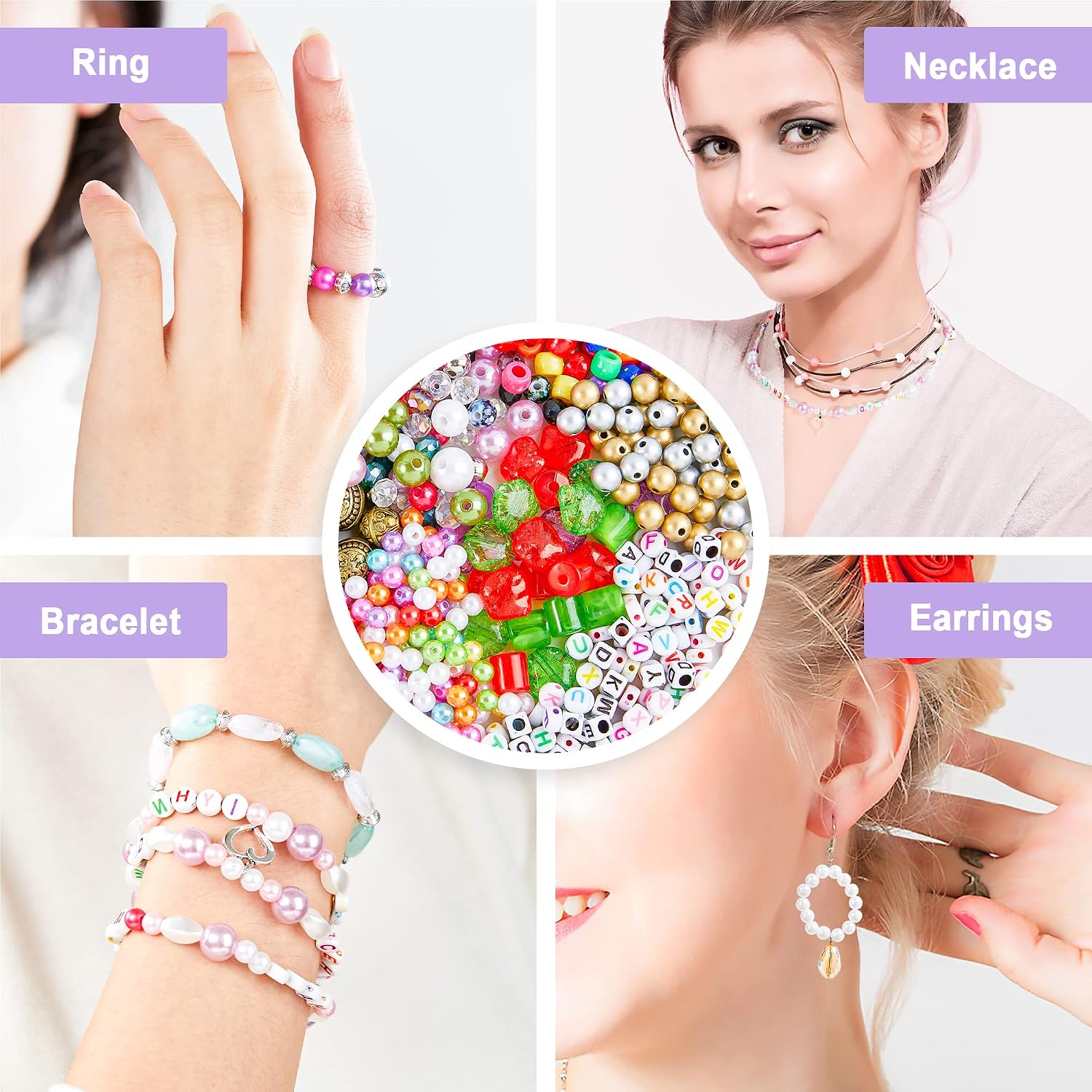 Jewelry Making Kit, 1960 pcs, Supplies Includes Beads, Instructions, Findings, Wire for Bracelet, Necklace, Earrings