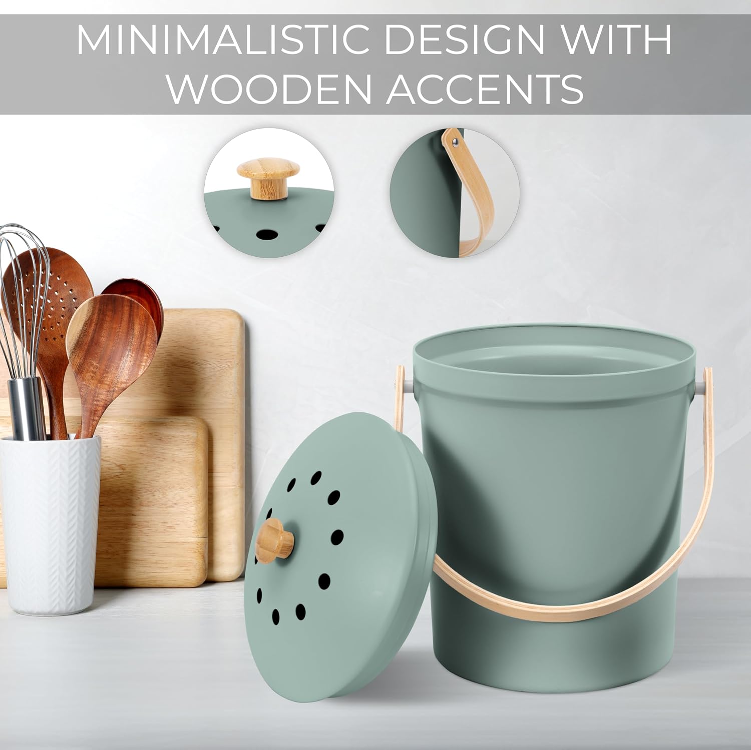 Beautiful Kitchen Compost Bin with Smell Proof Lid - Rust Proof and Odorless Compost Bucket for Your Countertop with