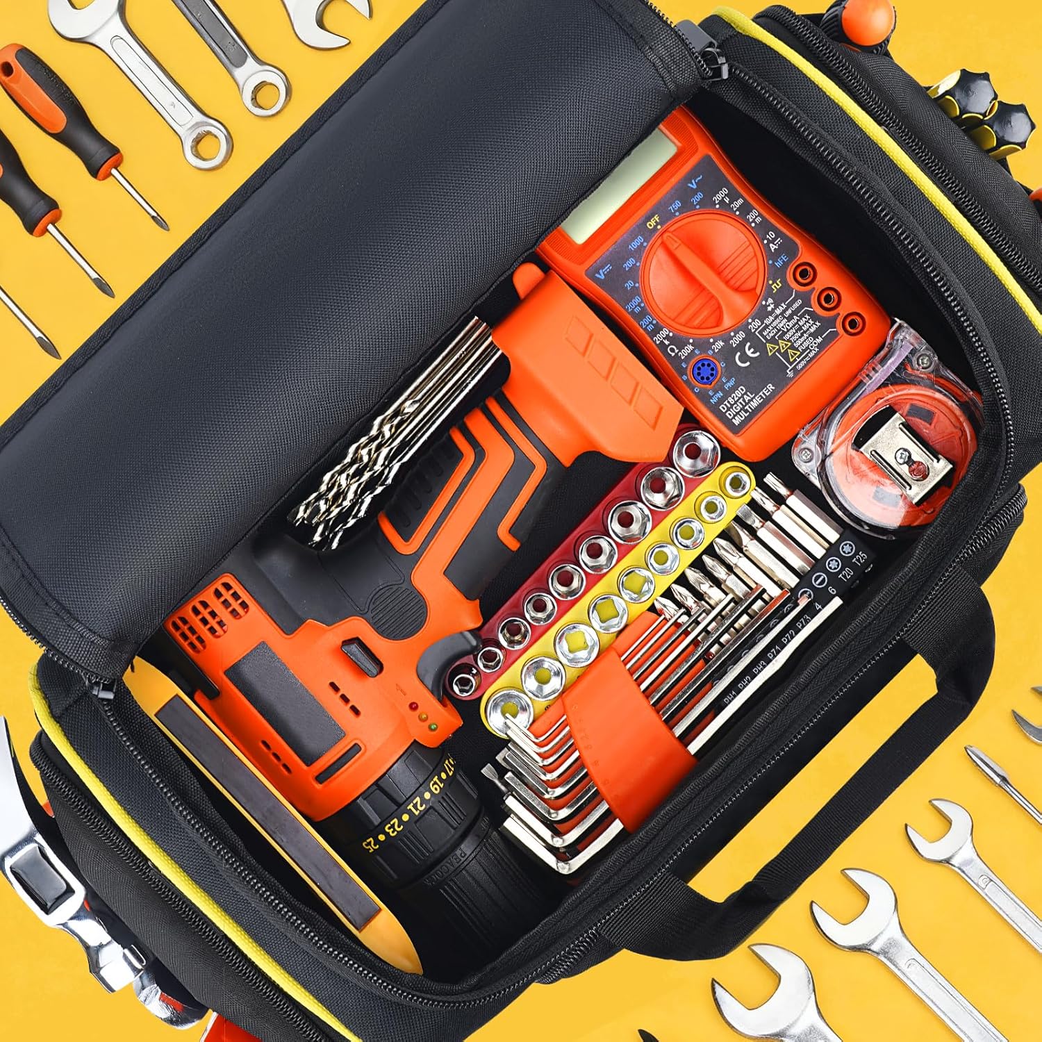 2.0 Gen Tool Bag With 3 Removable Cases, Double Layers&Large Capacity Tool Tote, Multi-Pocket Organizer For Tools and