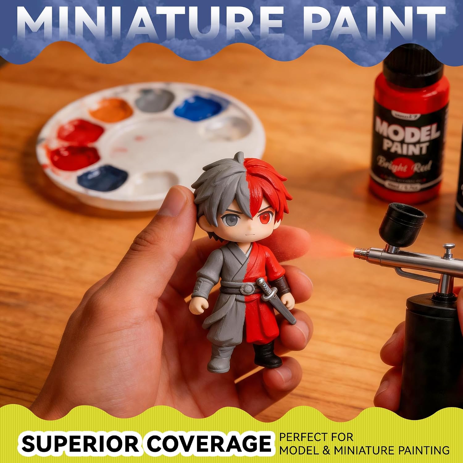 20 Colors Model Paint Set, Model Acrylic Paint Set for Brush & Airbrush Use | 0.7oz/20ml, Includes 3 Brushes & 1