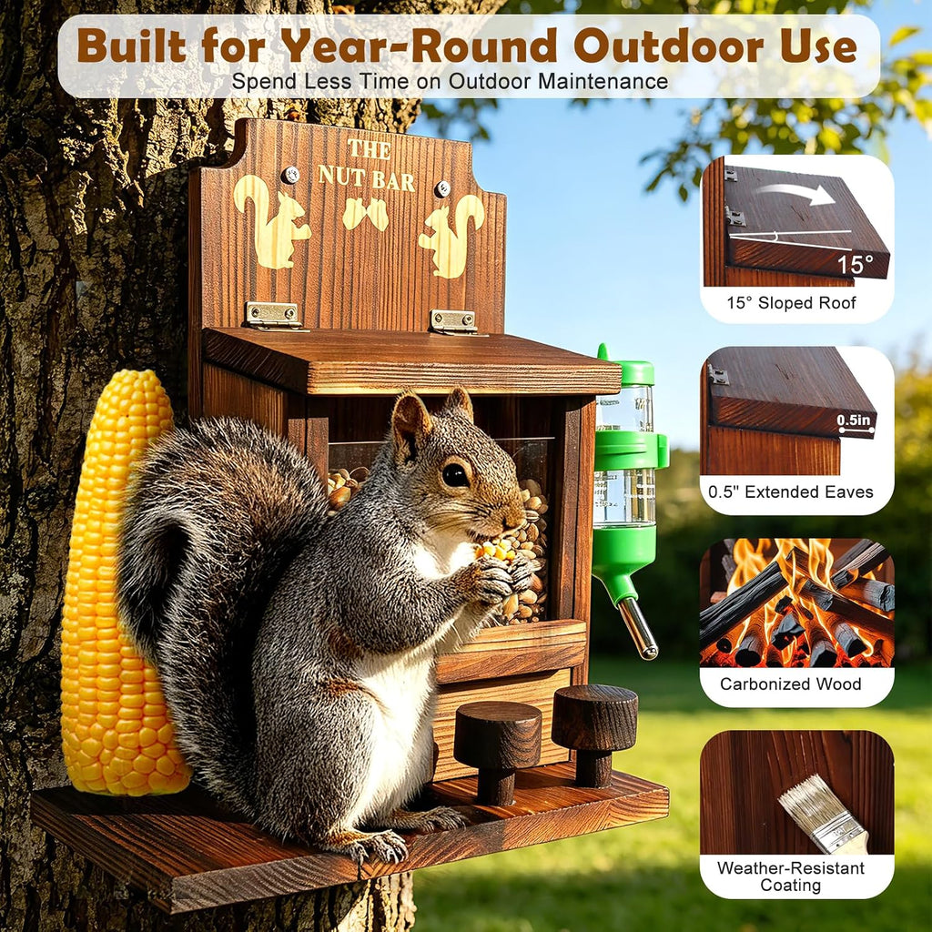 Durable Squirrel Feeder for Outside: Carbonized Pine & Protective Coating