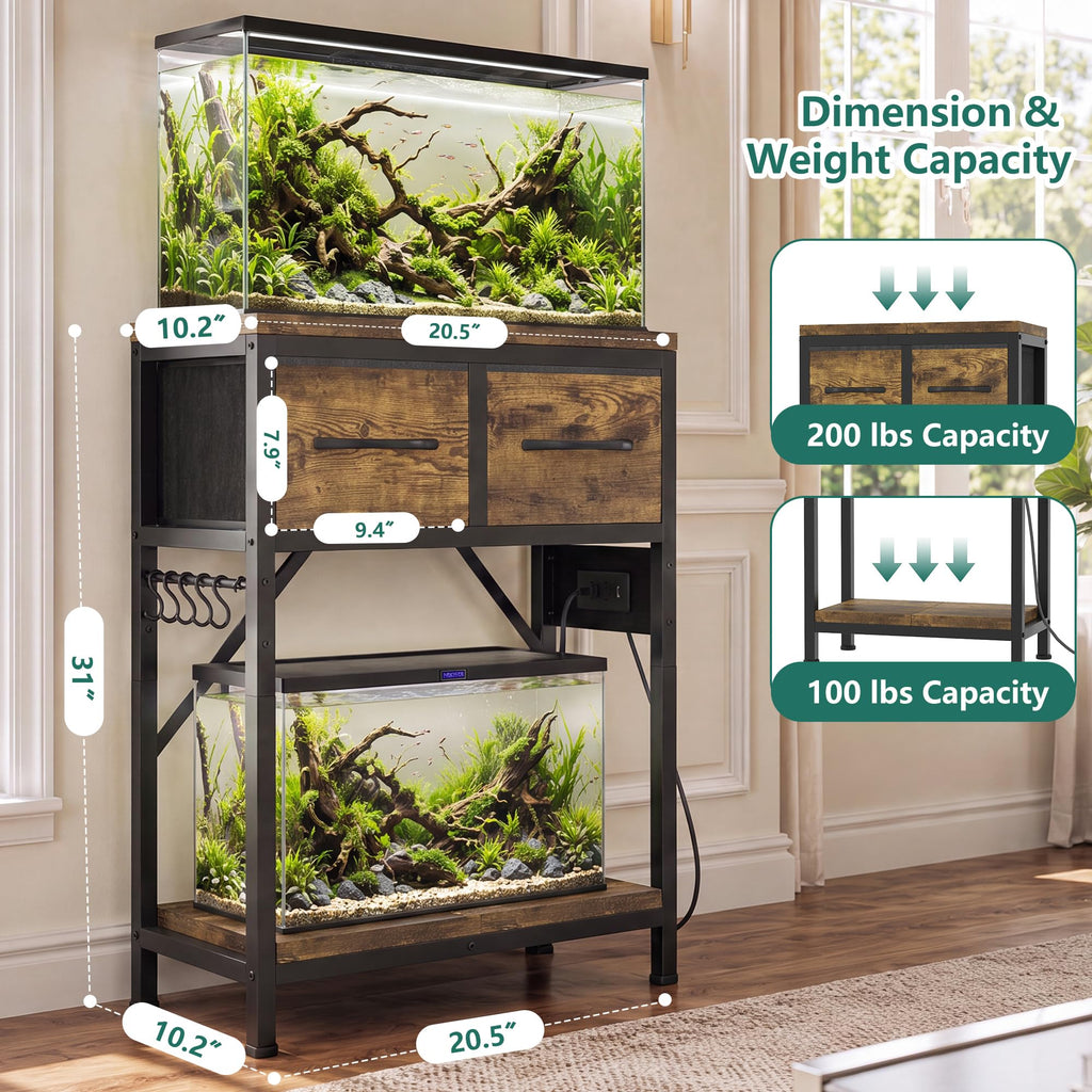5-10 Gallon Fish Tank Stand with Power Outlets & Storage HAS021SSR