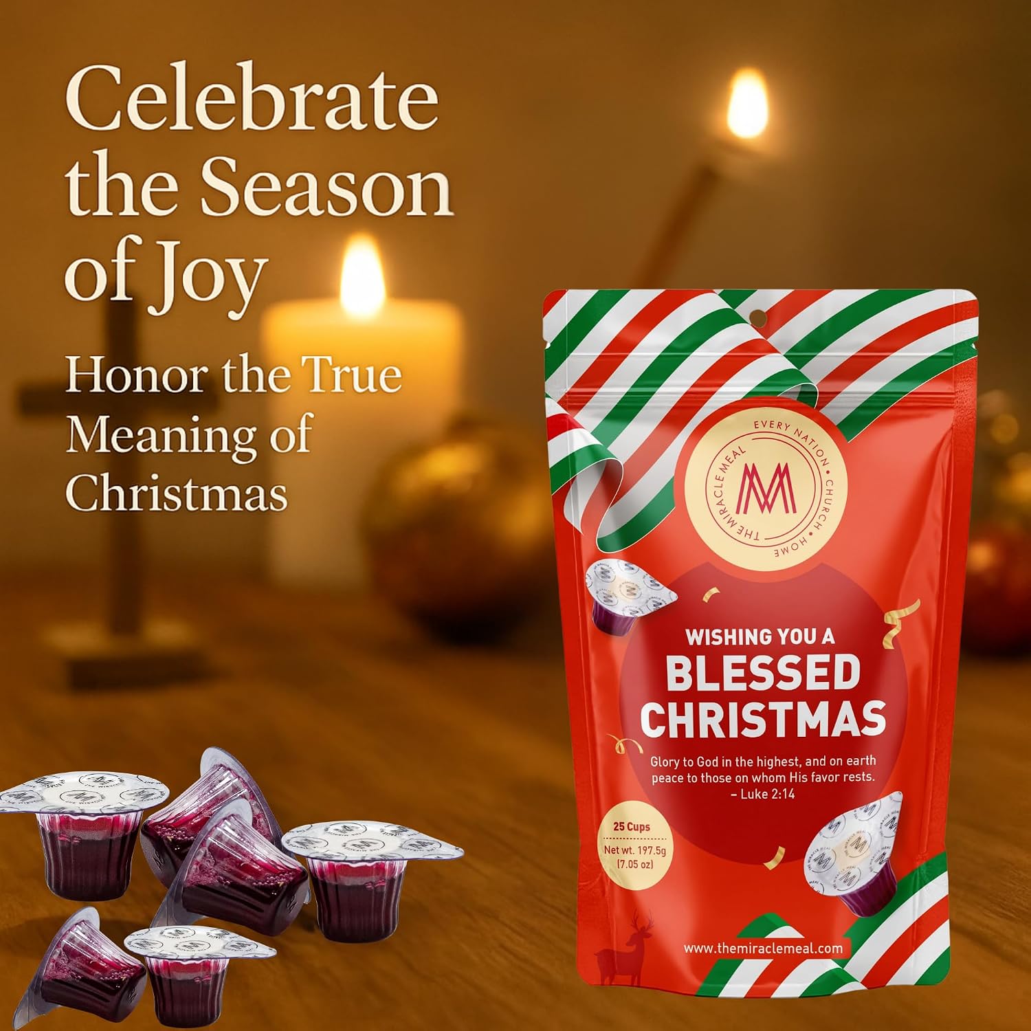 Christmas Edition Communion Cups | The Miracle Meal – 50 Pre-Filled Cups with Juice & Wafer | Celebrate Faith & Joy