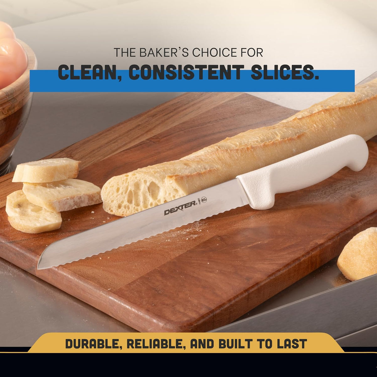 8" Scalloped Bread Knife | 31603 | High-Carbon Stainless Steel Blade with White Polypropylene Handle | NSF Certified