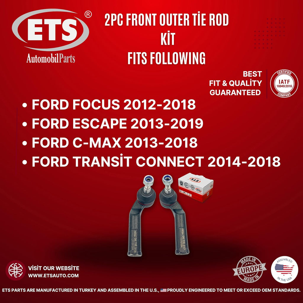 ETS 2Pc Front Outer Tie Rod End Kit ES800955, ES800954 Fits Ford Escape 2013-2019 / Focus 2012-2018 / Transit Connect 2014-2018 / C-Max 2013-2018 / Lincoln MKC 2015-2019