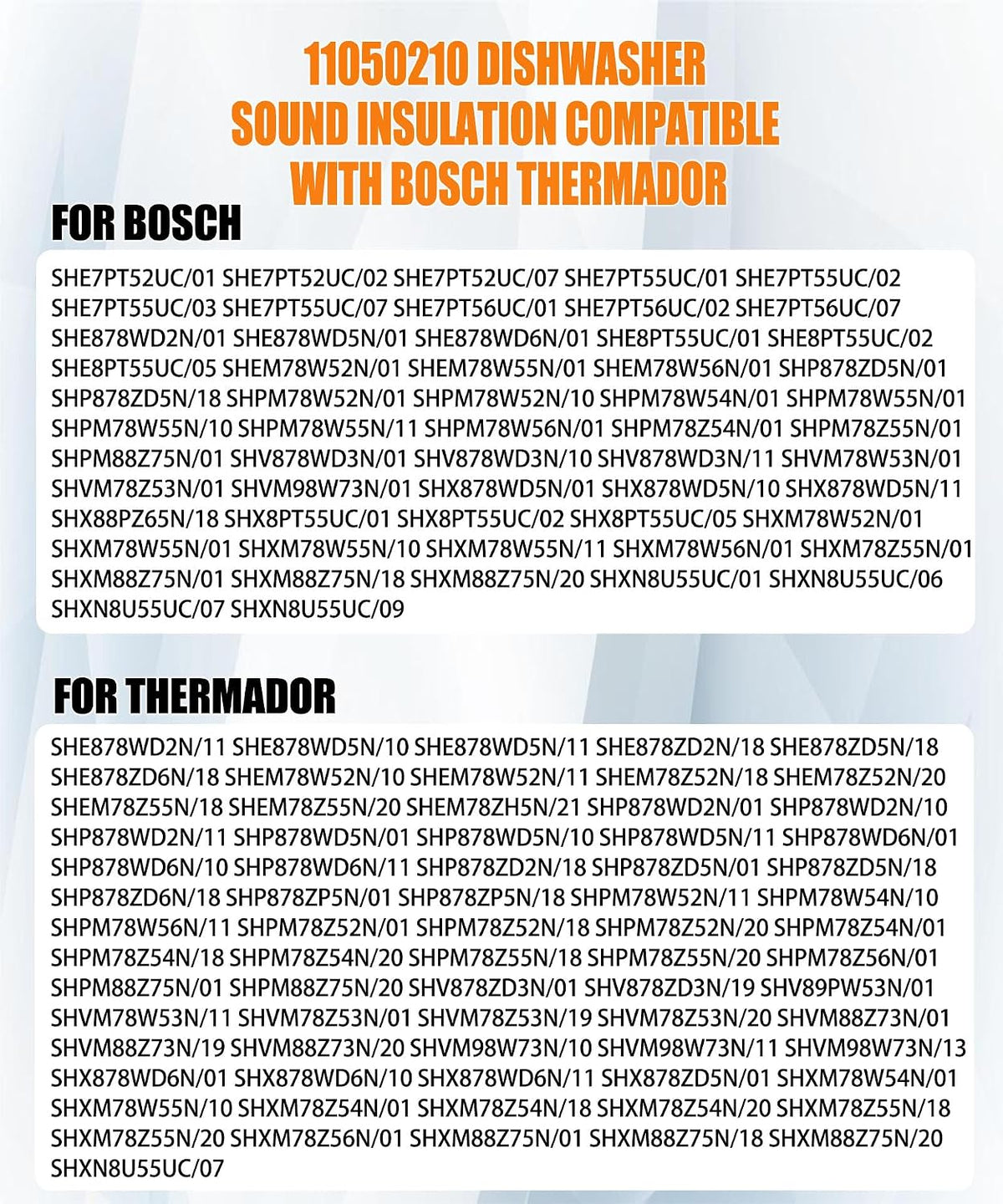 11050210 Dishwasher Sound Insulation Replacement kit for Bosch Thermador