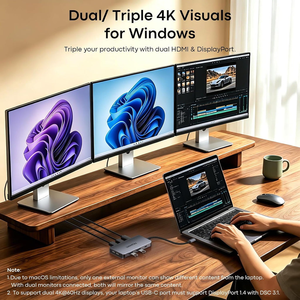 Laptop Docking Station 3 Monitors, 8-in-1 USB C Dock with 2 HDMI, DP | USB C Docking Station Dual Monitor with