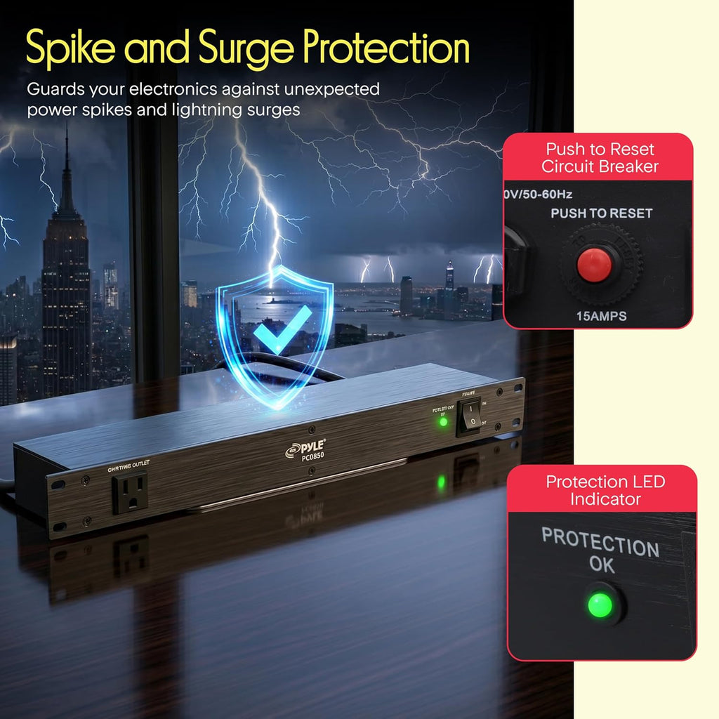 1U Rack Mount Power Conditioner – 7 Outlet Surge Protector