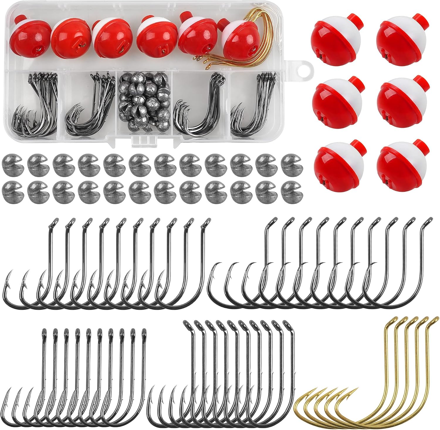 Fishing Bobbers Tackle Kit Beginners Equipment,75pcs Include Fishing Hooks Bobbers Sinker Weights,Basic Starter Kit
