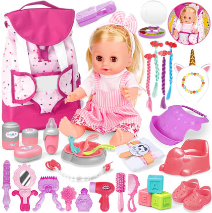 Baby Care Doll Toys Set, 36PCS Dolls Playset, Hair Salon Pretend Play Toddler Doll Toys Incl 14'' Baby Dolls Toy