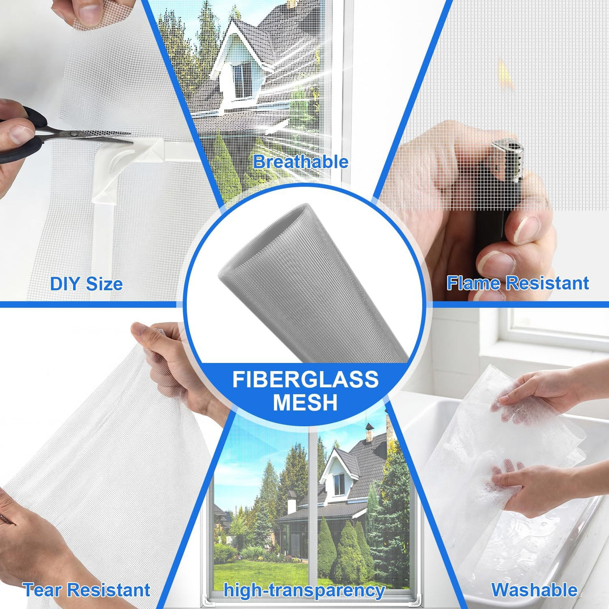 Window Screen Magnetic Window Screen Replacement Max 39" x 59", DIY Fiberglass Mesh Adjustable Window Screens for