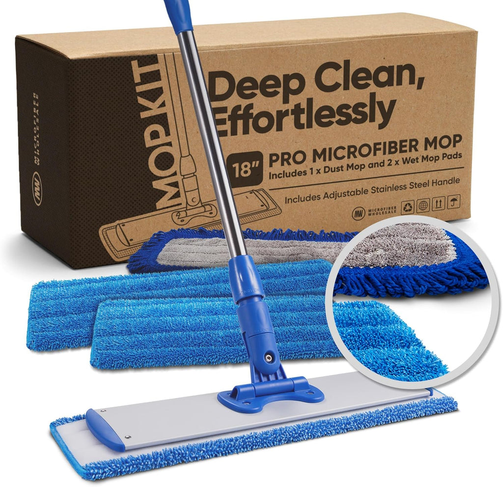 18” Pro Microfiber Hardwood Floor Mop - Cleans Floor in Seconds | Dust & Wet Mopping | Hardwood, Tile, Laminate &