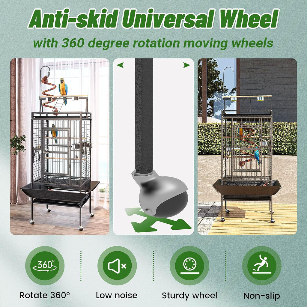 82 Inch Bird Cage, BOINN Bird Flight Cages with Rolling Stand & Bottom Tray, Wrought Iron Parrot Cage with PlayTop