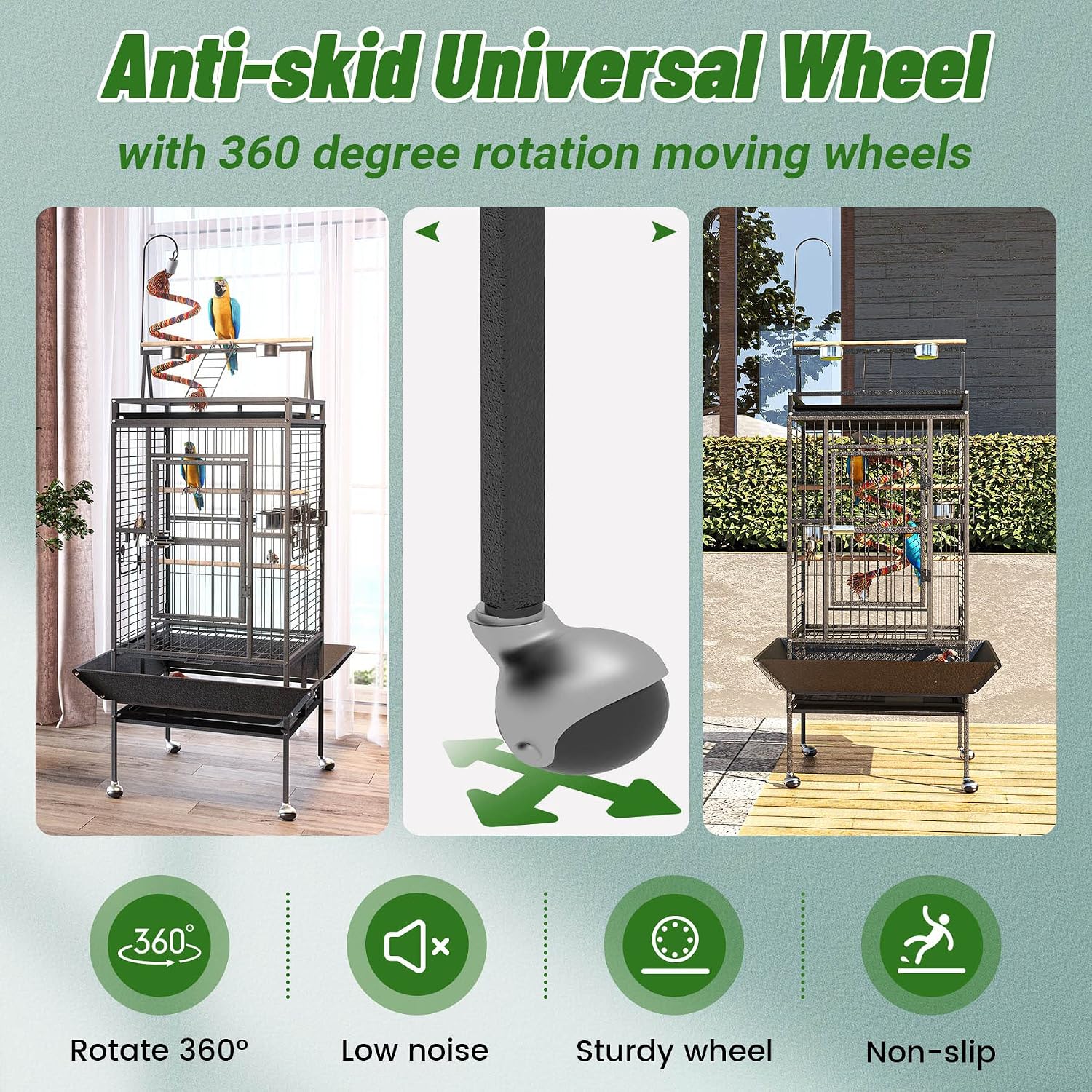 82 Inch Bird Cage, BOINN Bird Flight Cages with Rolling Stand & Bottom Tray, Wrought Iron Parrot Cage with PlayTop