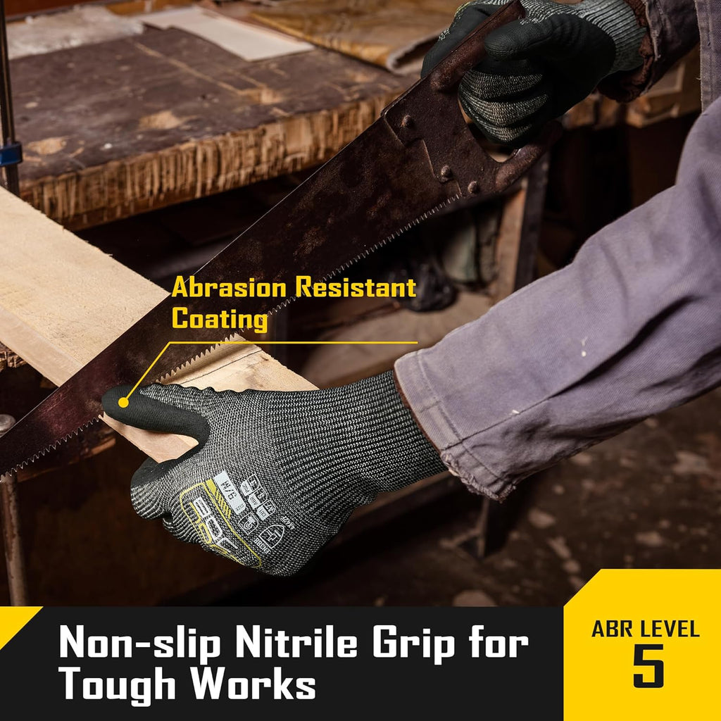 ANSI A7 Cut Resistant Gloves, Cut Proof Work Gloves with Grip, Touchscreen