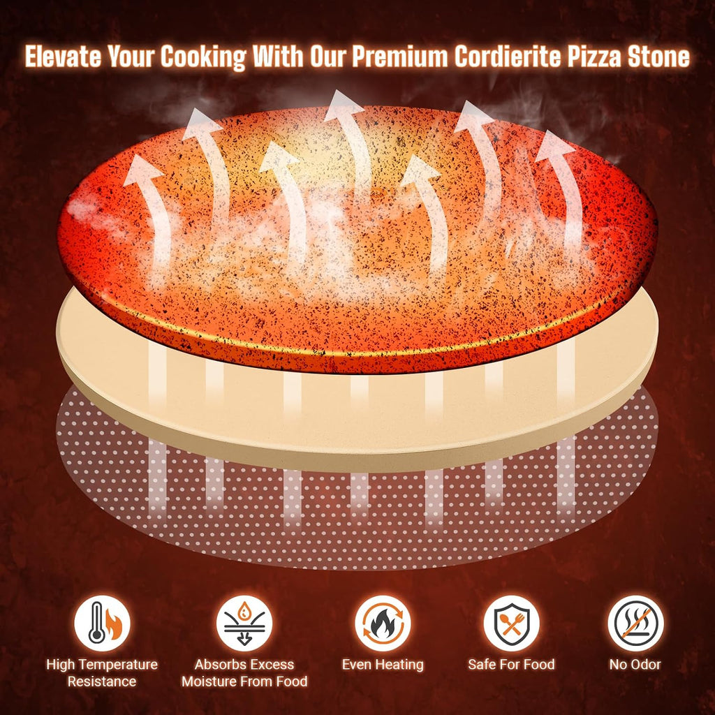 16-inch PIZZA STONE for Oven & BBQ Grilling, Round Baking Stone for Pizza