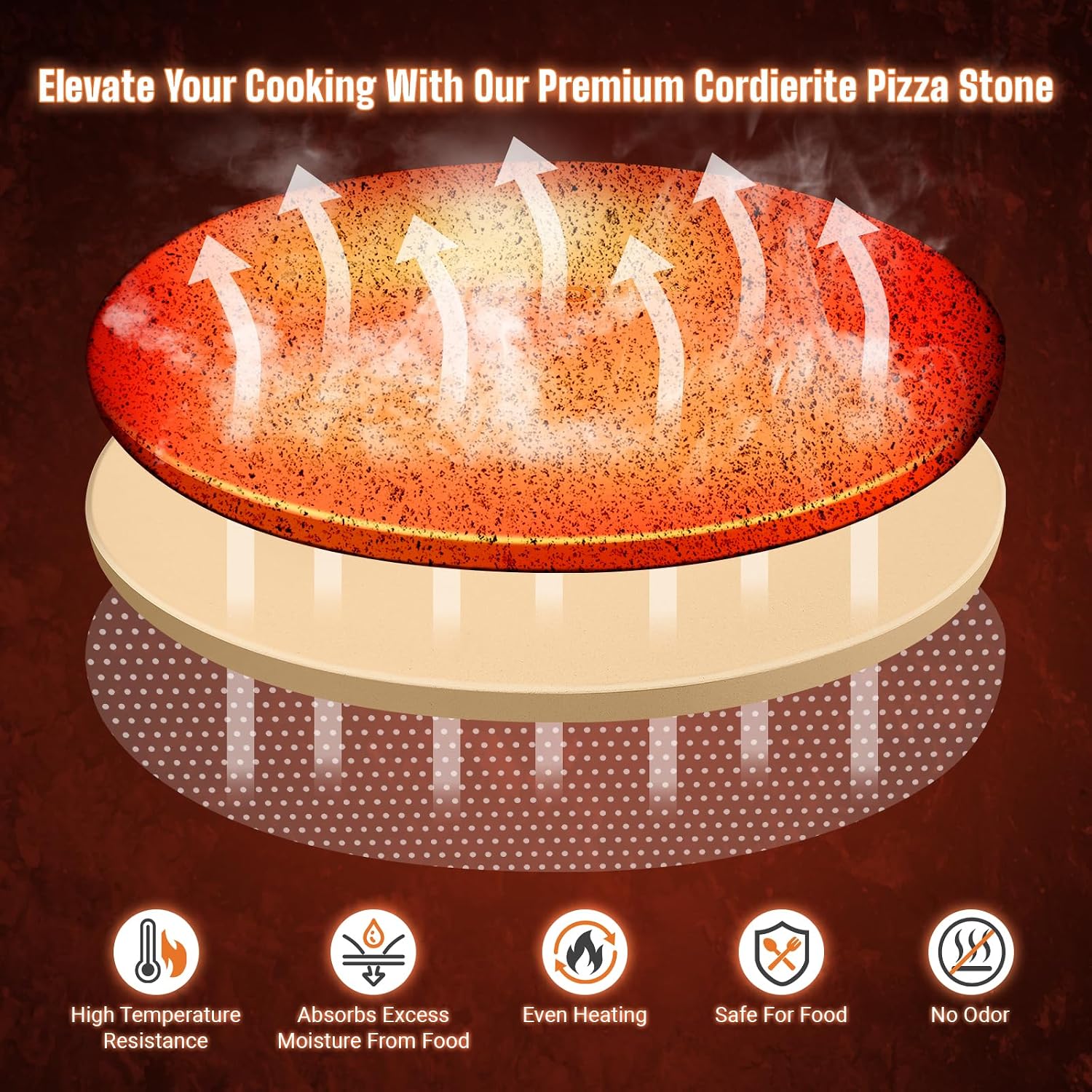 16-inch PIZZA STONE for Oven & BBQ Grilling, Round Baking Stone for Pizza