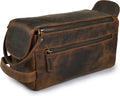 Genuine Leather Travel Toiletry Bag - Water-Resistant Dopp Kit for Toiletries, Large Shaving Bag & Bathroom Organizer