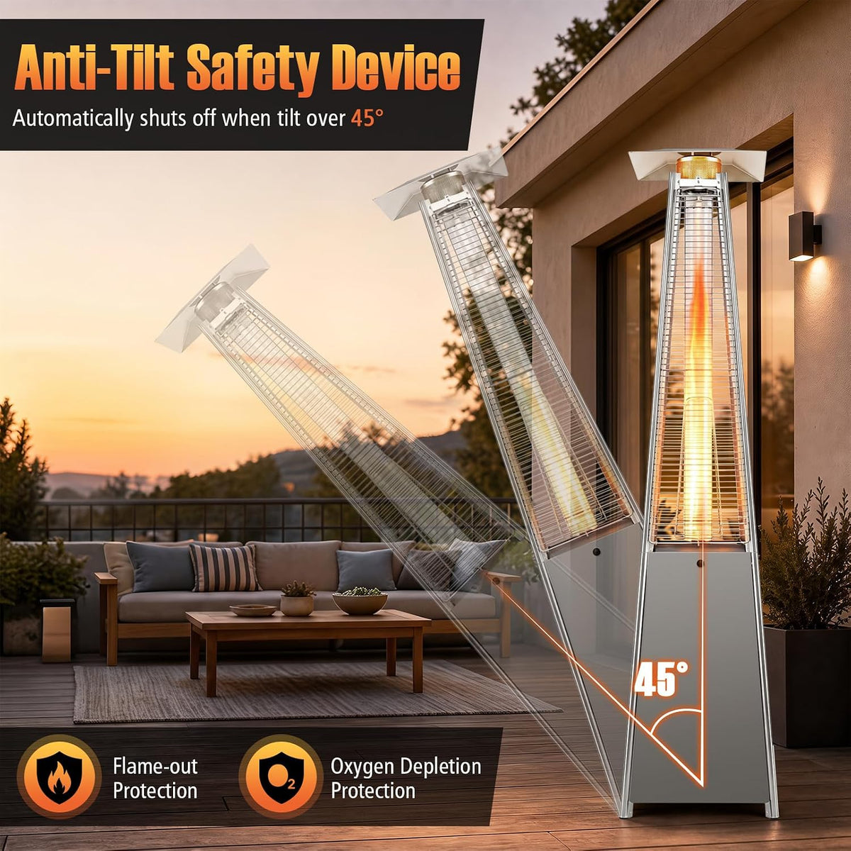 45000 BTU Pyramid Patio Heater with Wheels & Zippered Cover