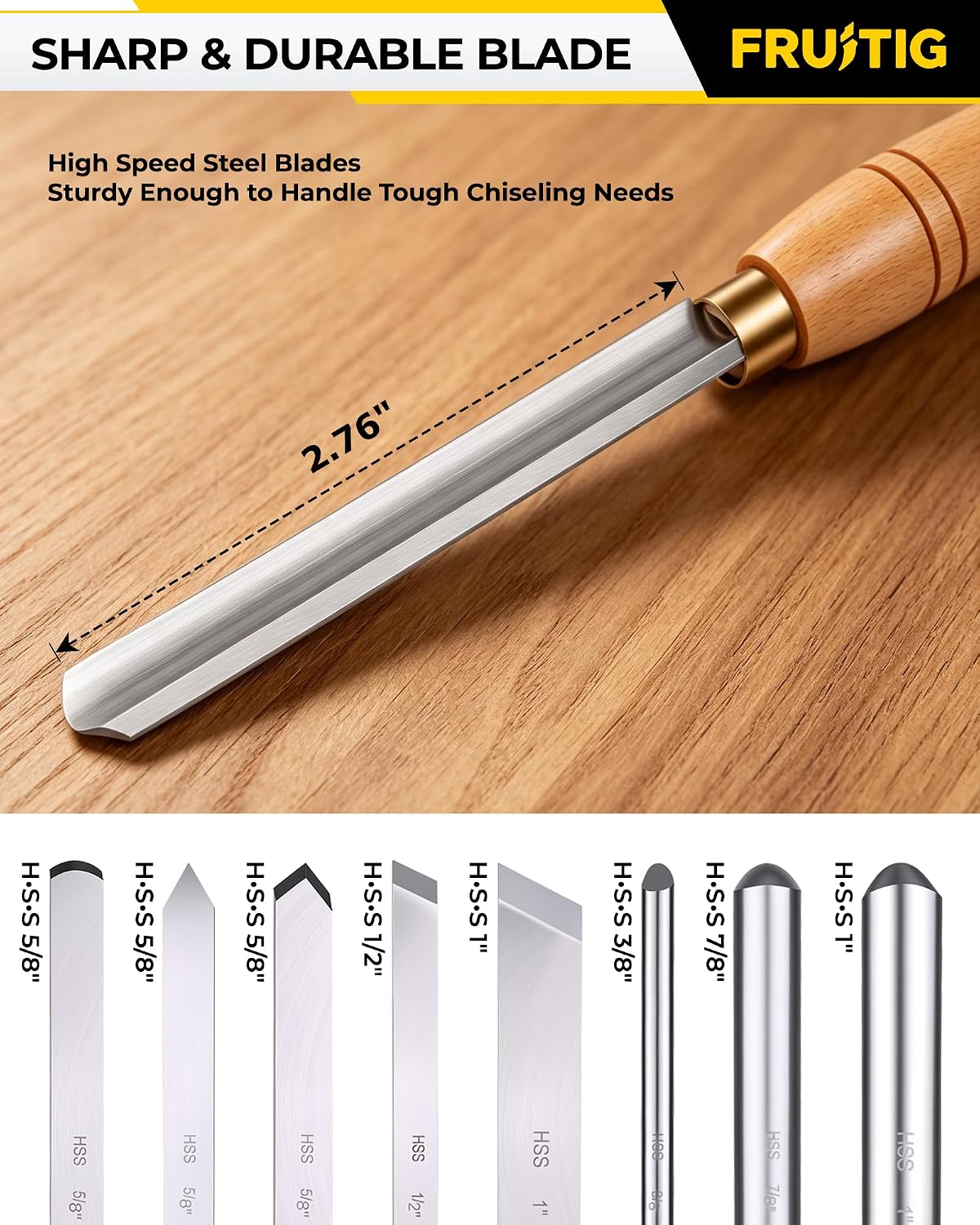 8pc Lathe Chisel Set, M2 HSS Wood Turning Tools for Beginners | Woodworking lathe tool kit for beginners, 10" solid