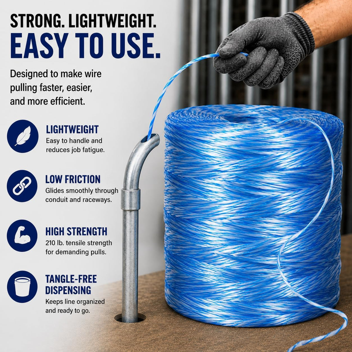 PL6500 Poly Pull Line - 210 lbs Tensile Strength, Polypropylene - 6500Ft Twine Line, Blue & White (Coil Only)