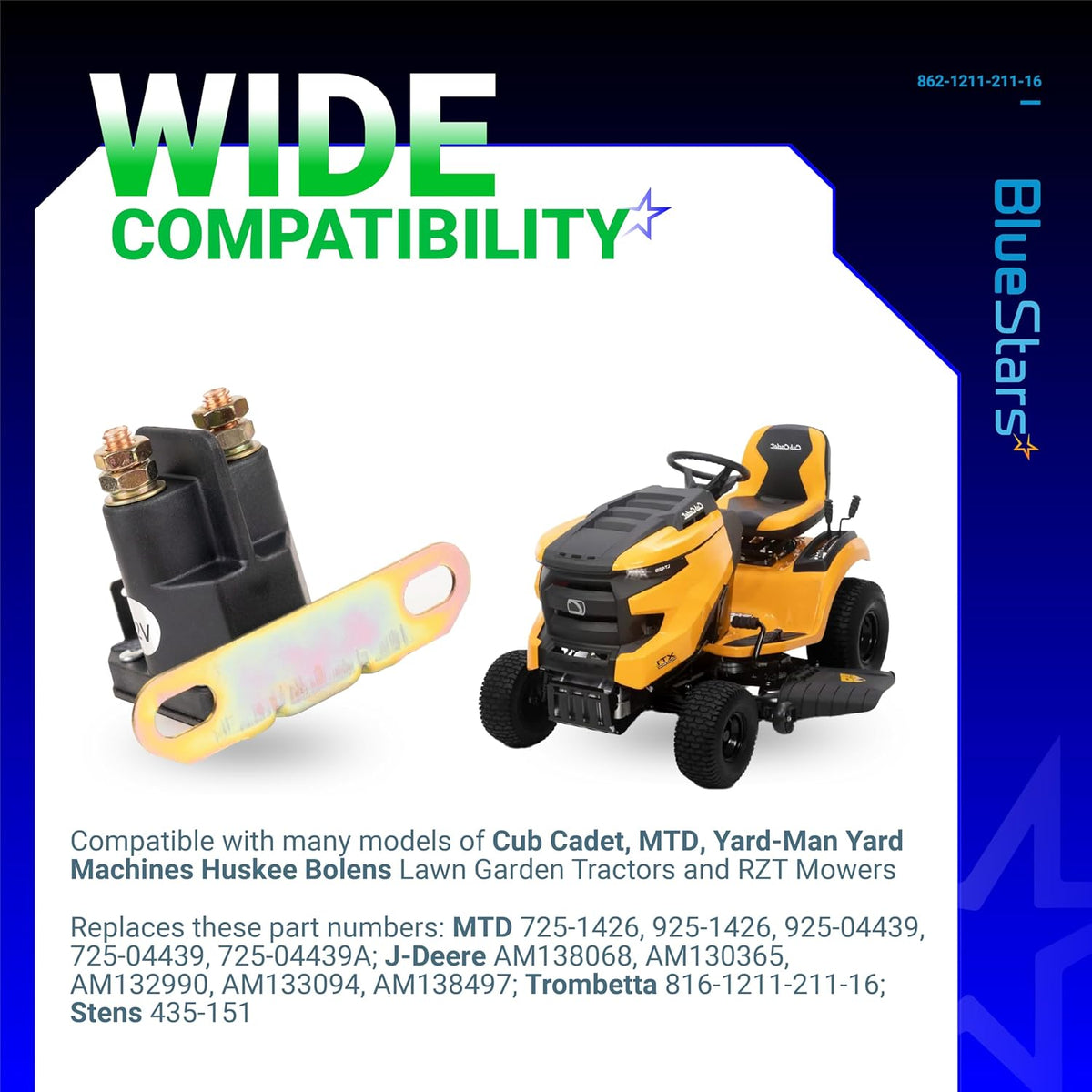 862-1211-211-16 AM138068 Starter Solenoid Relay 12V - Compatible with Trombetta John Deere MTD Cub Cadet Lawn Tractor