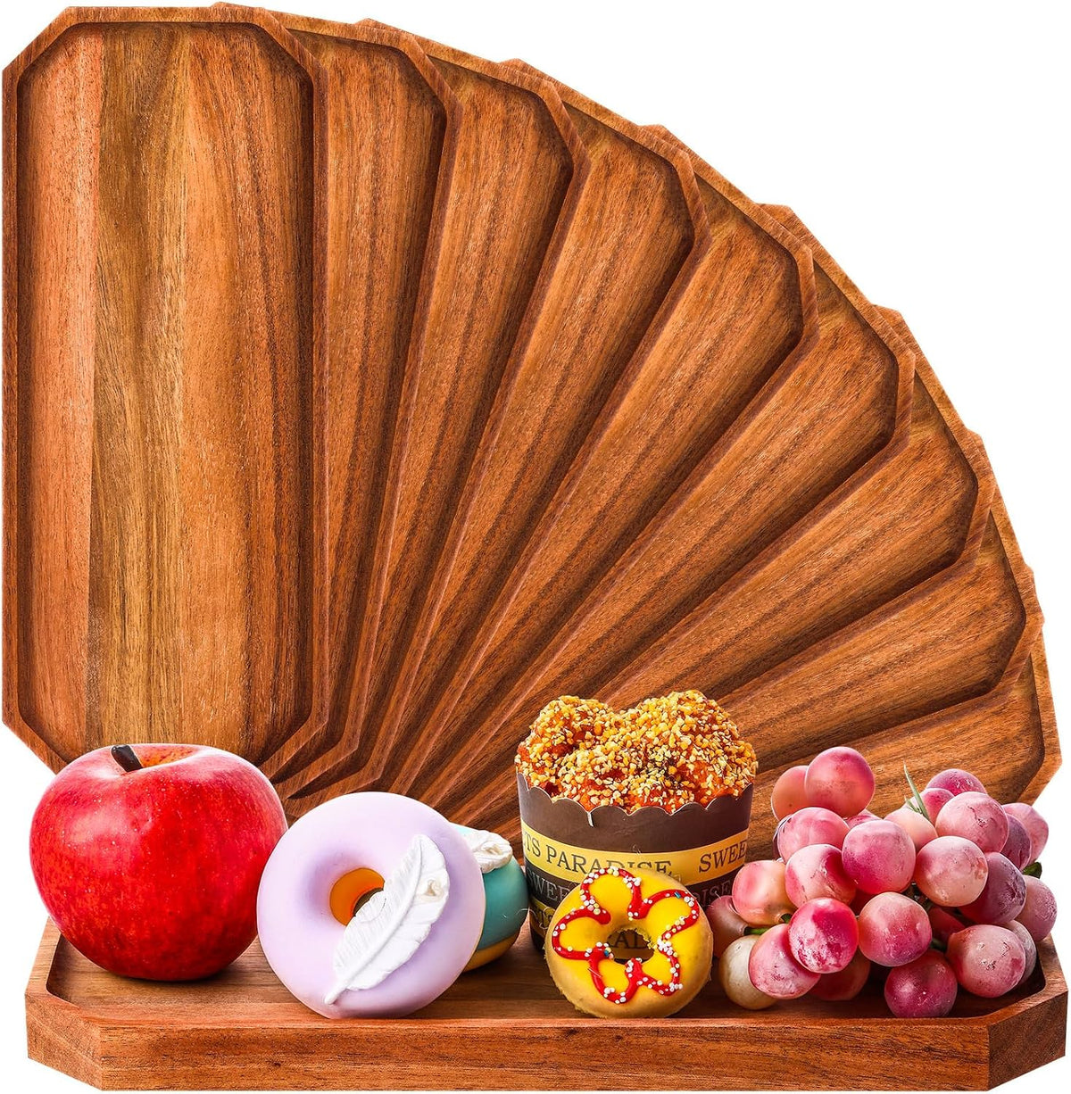 12 Pack Wooden Serving Platter Acacia Wood Platters 12 x 5 Inch Rustic Serving Tray Rectangular Charcuterie Board