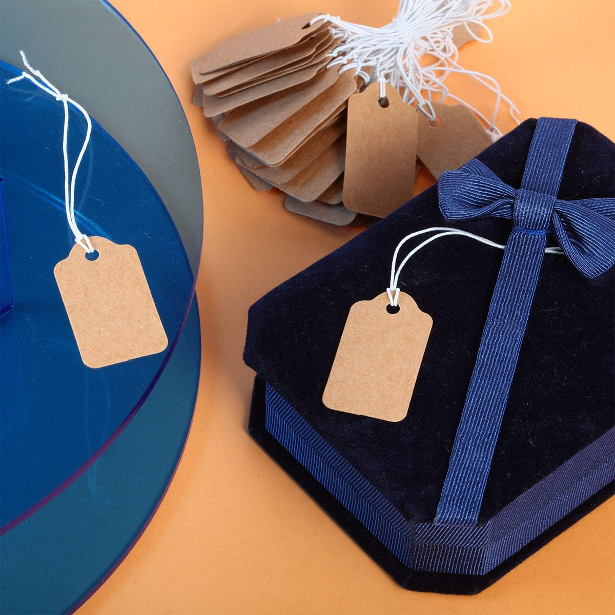 300 pcs Kraft Price Tags with Elastic String 1.38 x 0.71 Inch