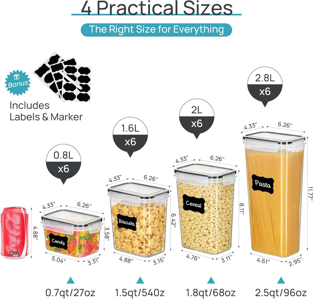 Airtight Food Storage Containers with Lids, Vtopmart 24 pcs Plastic Kitchen and Pantry Organization Canisters for
