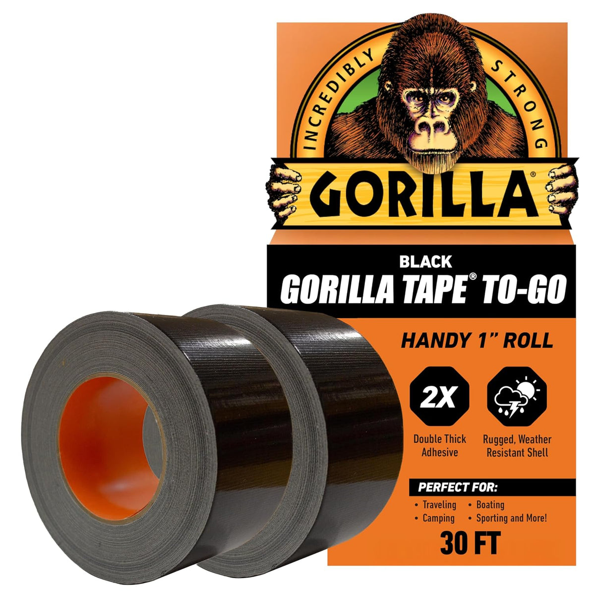 Mini Duct Tape to-Go, 1" x 10 yd, Black, Travel Size, 2-Pack