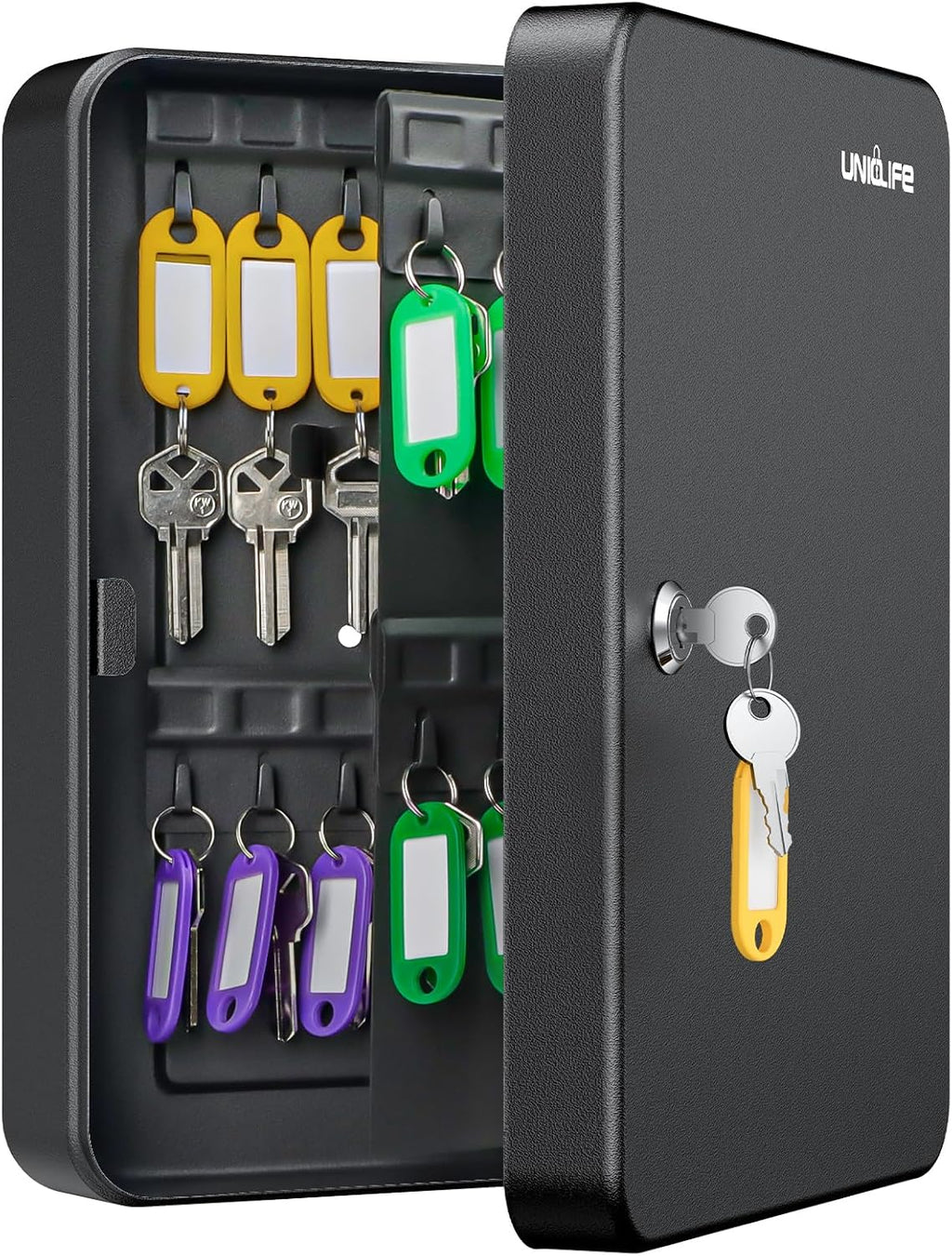 60 Position Key Cabinet with Key Lock Wall Mounted Black Security Storage Box Steel Key Organizer with Colorful Key